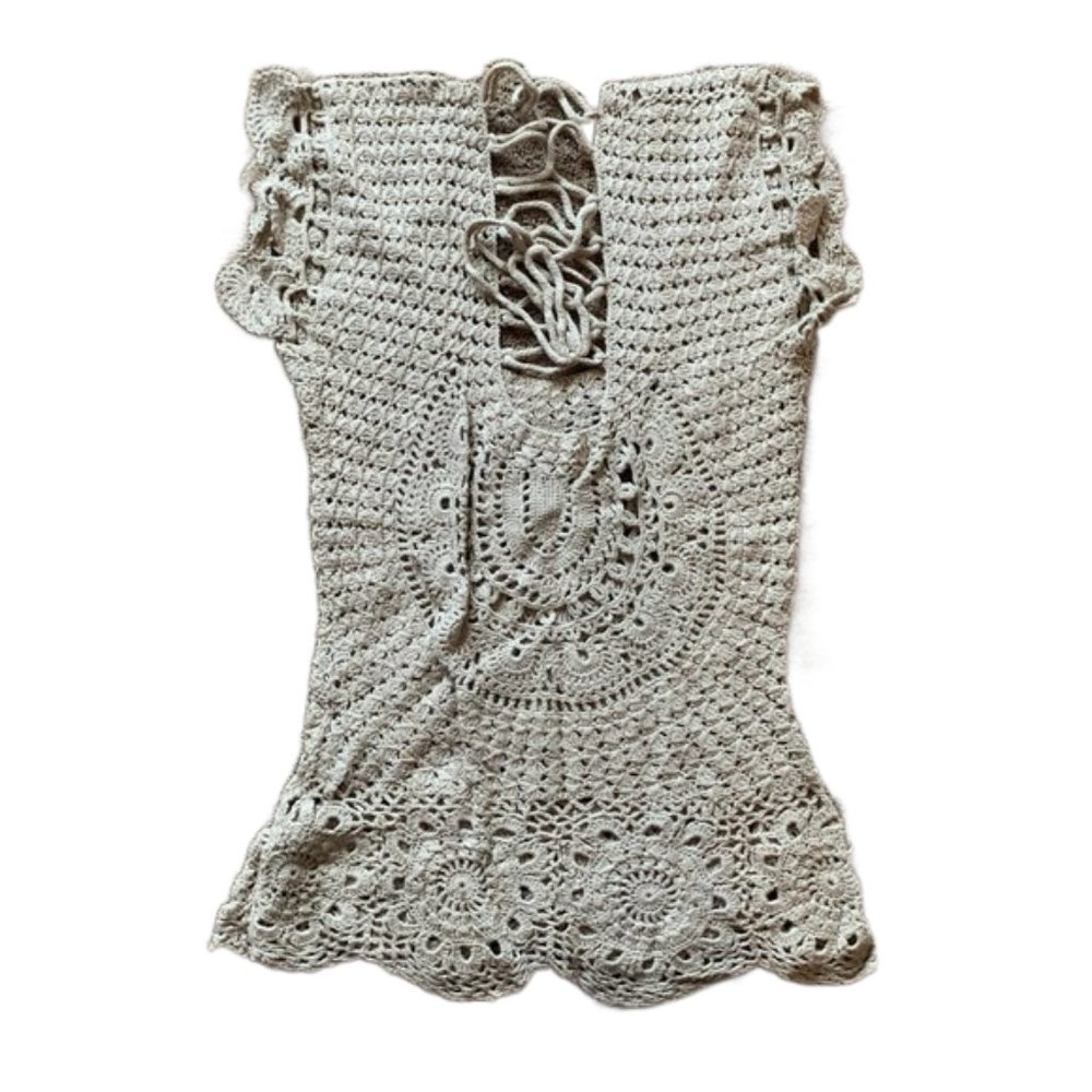 ARDEN B Vintage Tan Taupe Woven Crochet Top, size S